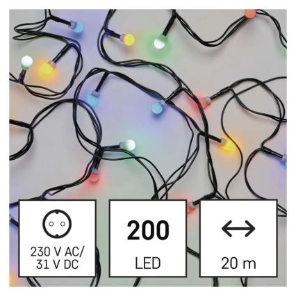 LED-valguskett, 200 LEDi, 8 funktsiooni, 25 m, IP44, mitmevärviline