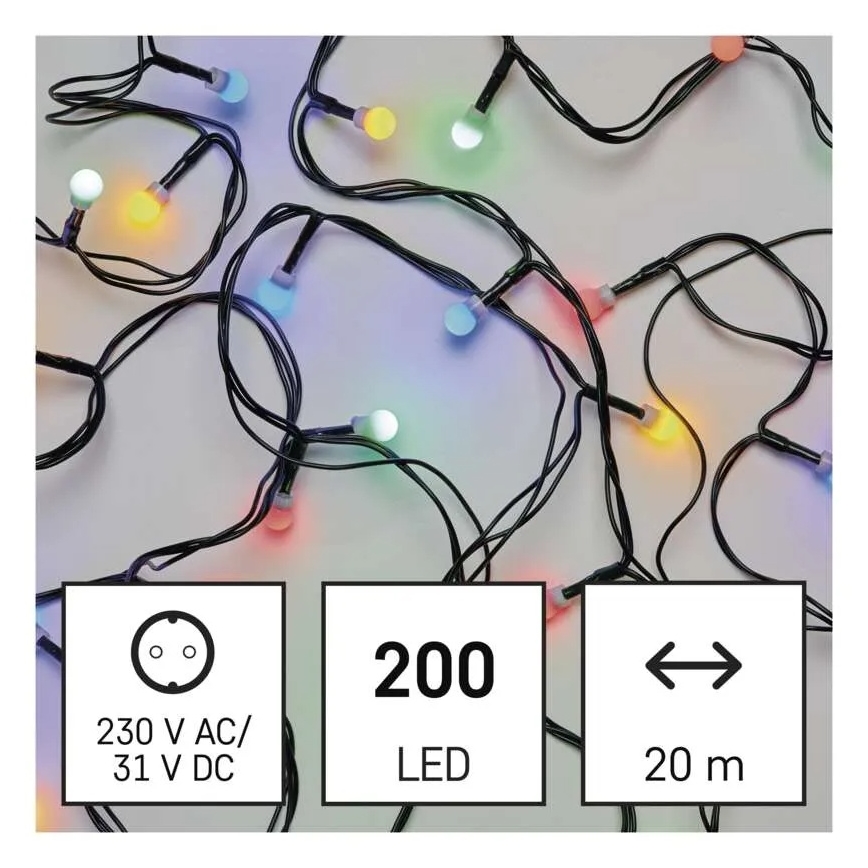 LED-valguskett, 200 LEDi, 8 funktsiooni, 25 m, IP44, mitmevärviline