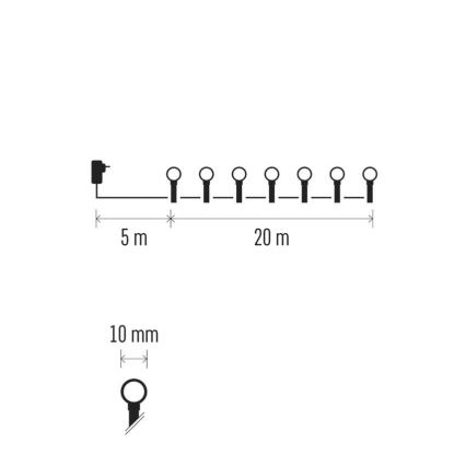 LED-valguskett, 200 LEDi, 8 funktsiooni, 25 m, IP44, mitmevärviline