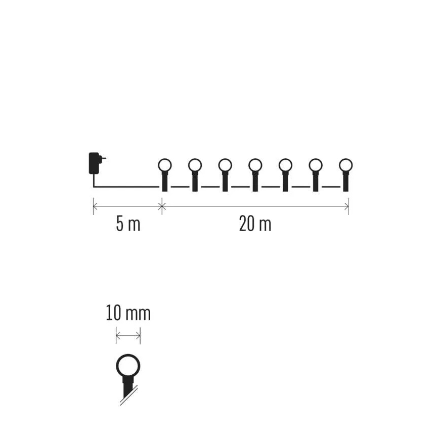 LED-valguskett, 200 LEDi, 8 funktsiooni, 25 m, IP44, mitmevärviline