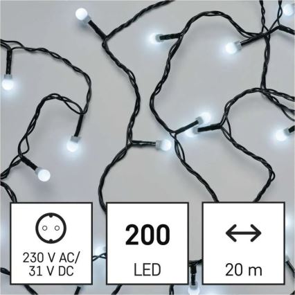 LED-valguskett 200xLED/8 funktsiooni 20m IP44 külmvalge