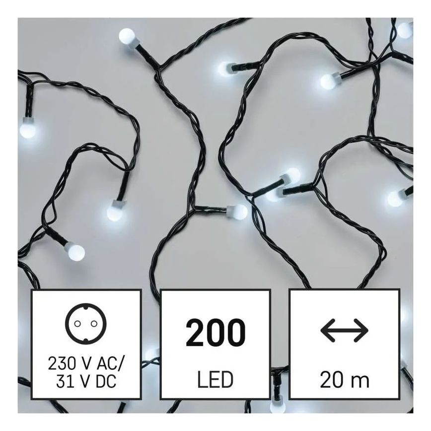 LED-valguskett 200xLED/8 funktsiooni 20m IP44 külmvalge