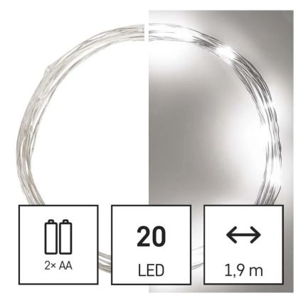 LED-valguskett 20xLED/2xAA 2,4 m külmvalge