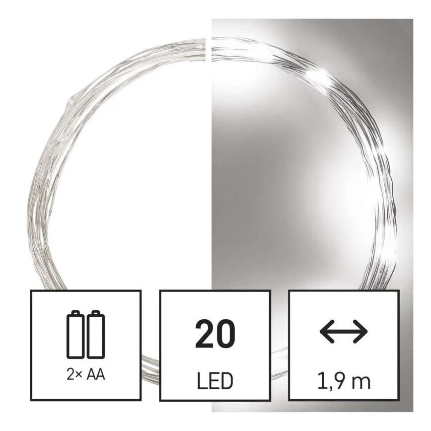 LED-valguskett 20xLED/2xAA 2,4 m külmvalge