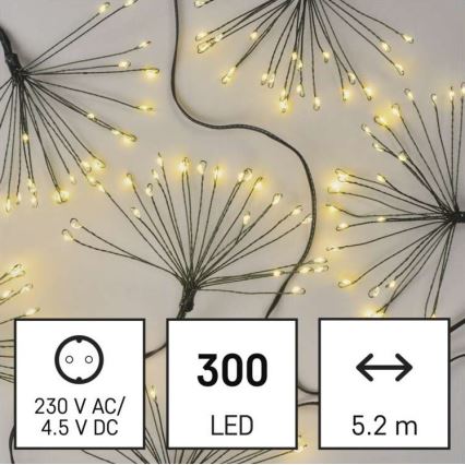 LED-valguskett 300 LED, 5,2+3 m, soe valge