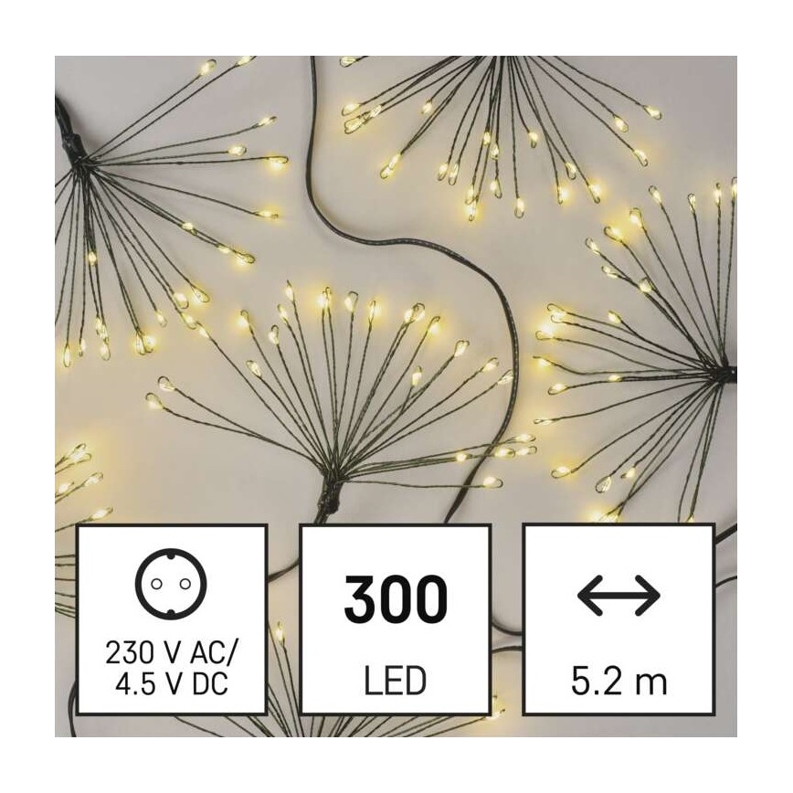 LED-valguskett 300 LED, 5,2+3 m, soe valge