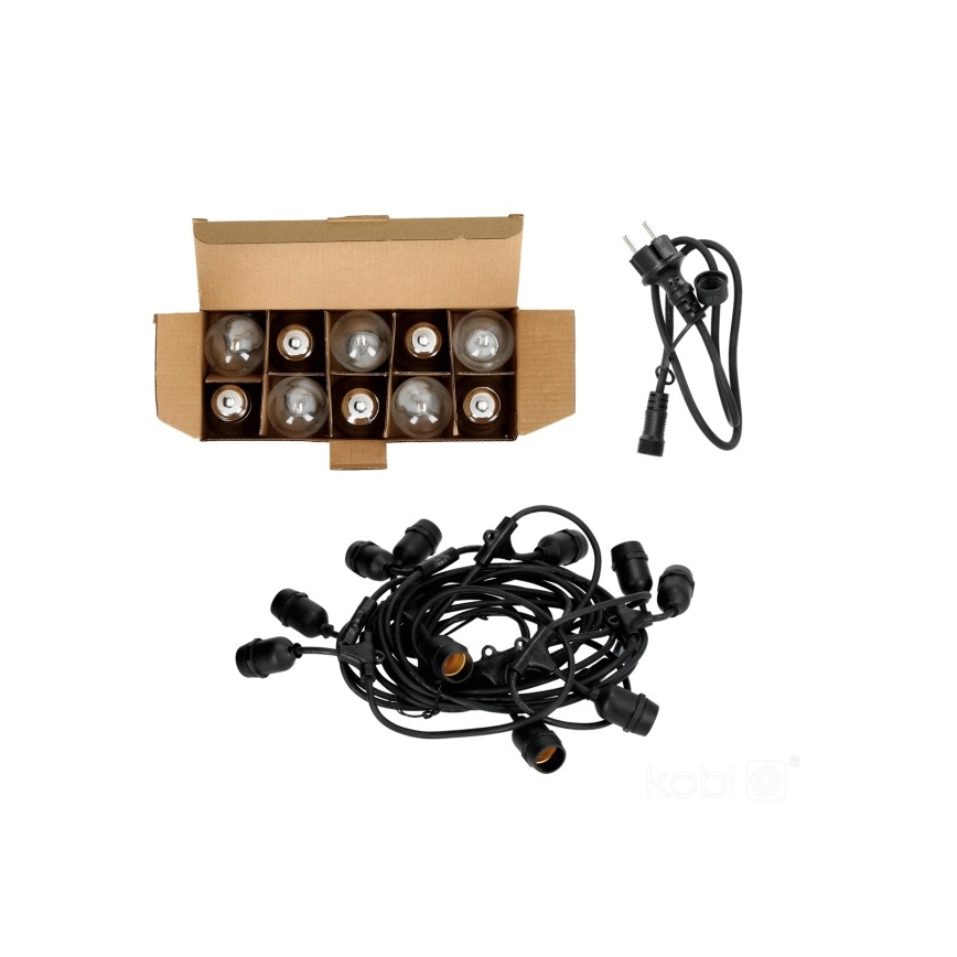 LED Väli dekoratiivne kett BAJA ST64 10xE27/1W/230V 10,9m IP44 soe valge