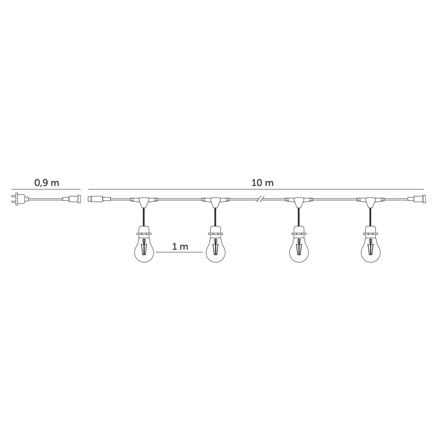 LED Väli dekoratiivne kett BAJA ST64 10xE27/1W/230V 10,9m IP44 soe valge