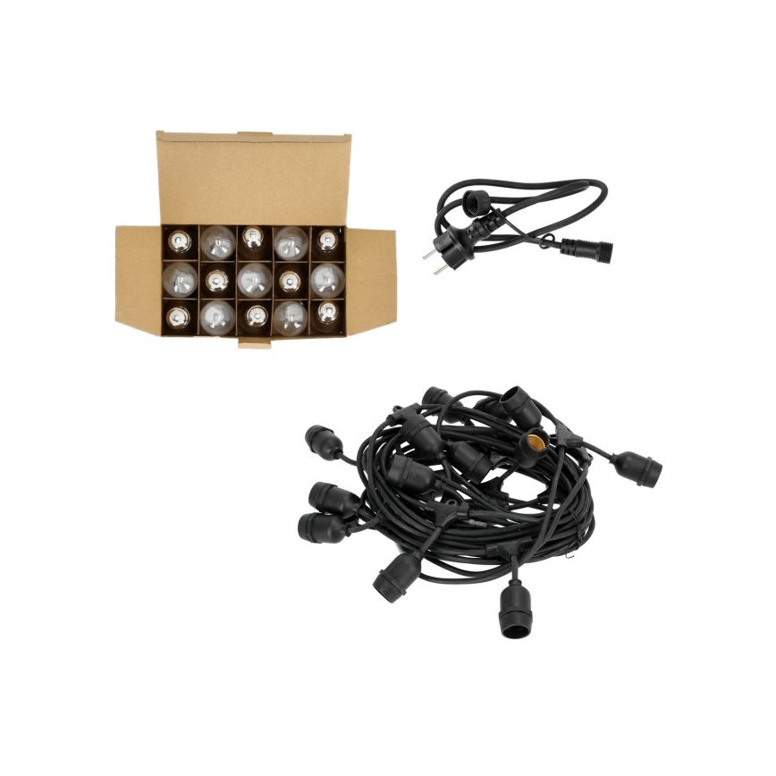LED Väli dekoratiivne kett BAJA ST64 15xE27/1W/230V 15,9m IP44 soe valge