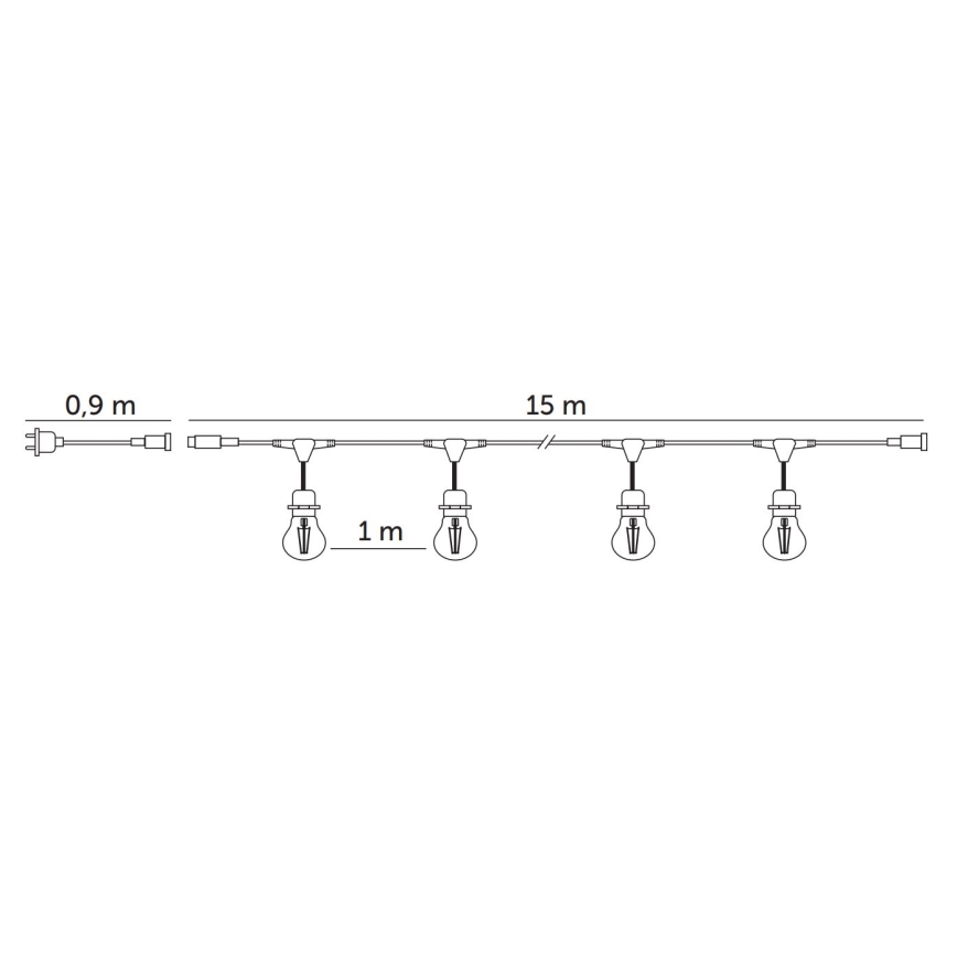LED Väli dekoratiivne kett BAJA ST64 15xE27/1W/230V 15,9m IP44 soe valge