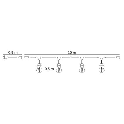 LED Väli dekoratiivne kett BAJA ST64 20xE27/1W/230V 10,9m IP44 soe valge