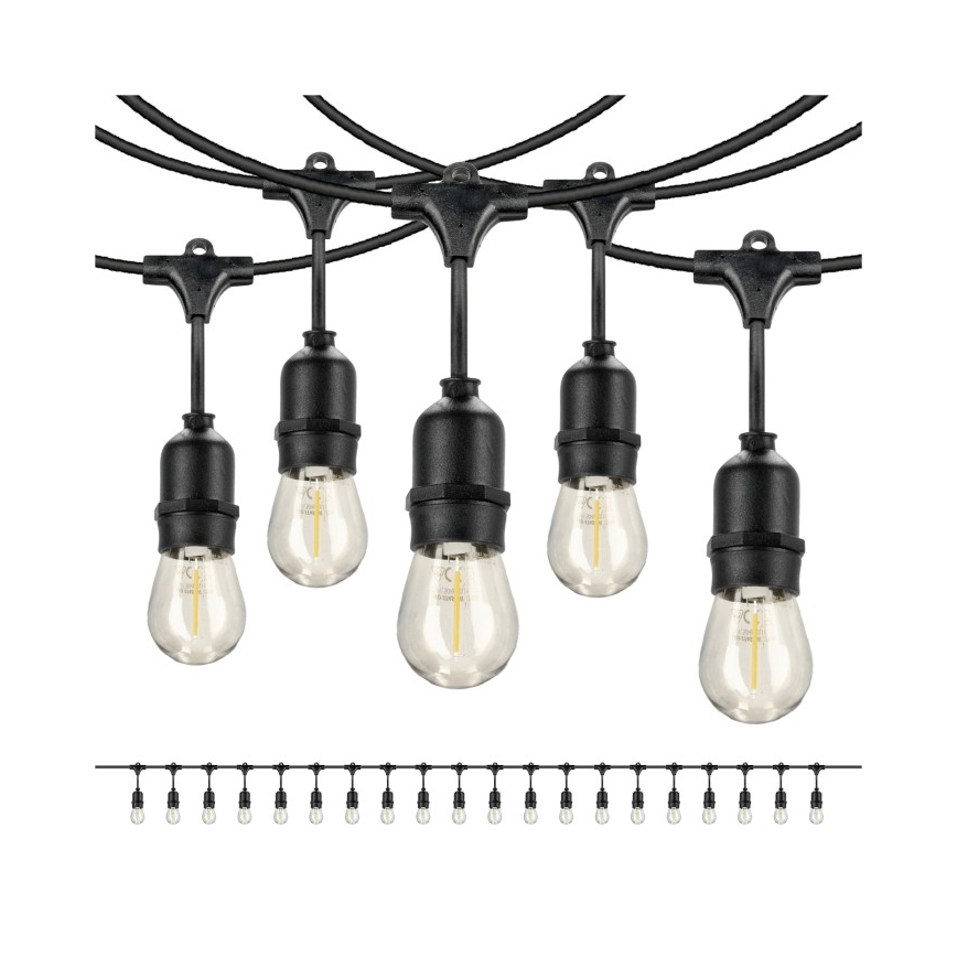 LED Väli dekoratiivne kett BAJA ST64 20xE27/1W/230V 20,9m IP44 soe valge