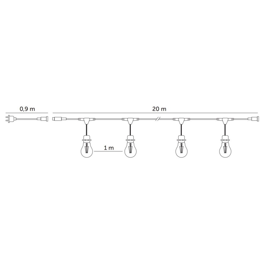 LED Väli dekoratiivne kett BAJA ST64 20xE27/1W/230V 20,9m IP44 soe valge