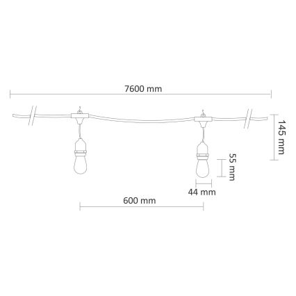 LED Väli dekoratiivne kett PARTY NEON 7,6 m 10xE27/0,6W/36V IP44