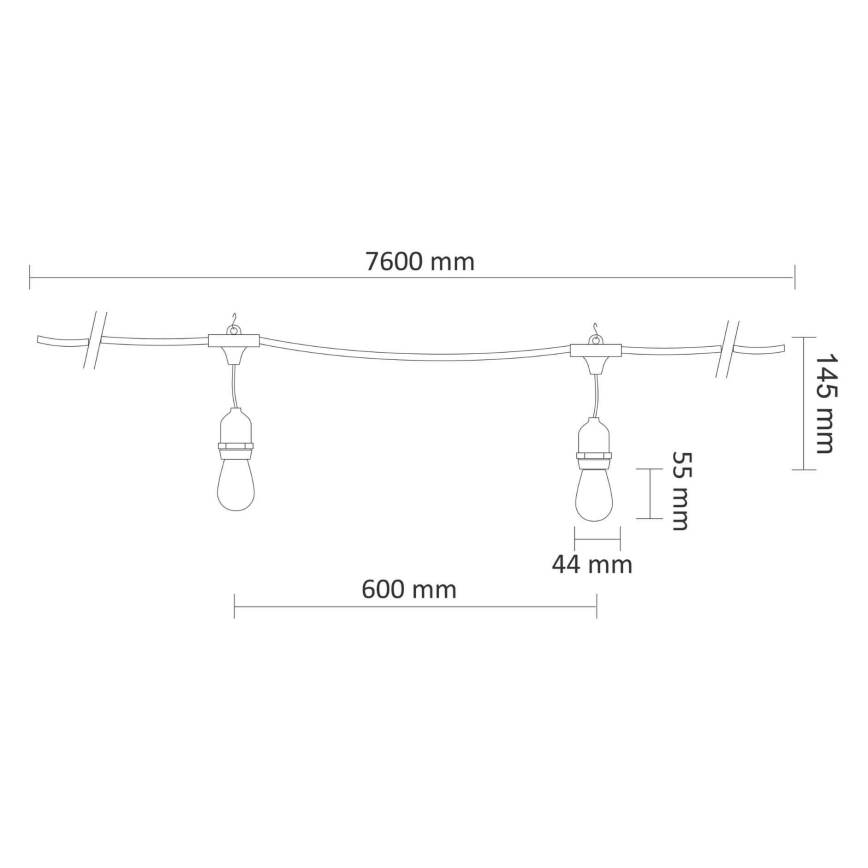 LED Väli dekoratiivne kett PARTY NEON 7,6 m 10xE27/0,6W/36V IP44