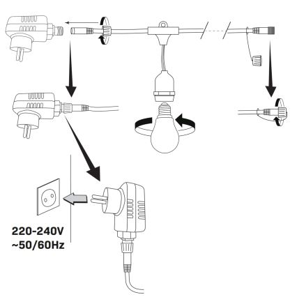 LED Väli dekoratiivne kett PARTY NEON 7,6 m 10xE27/0,6W/36V IP44