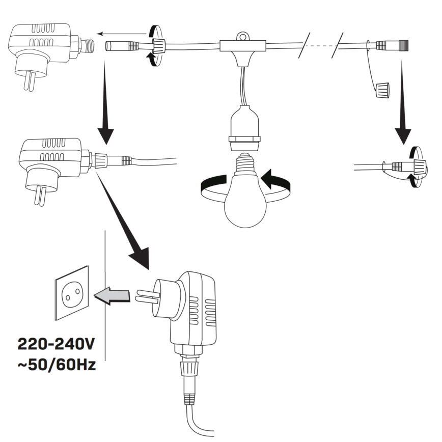 LED Väli dekoratiivne kett PARTY NEON 7,6 m 10xE27/0,6W/36V IP44