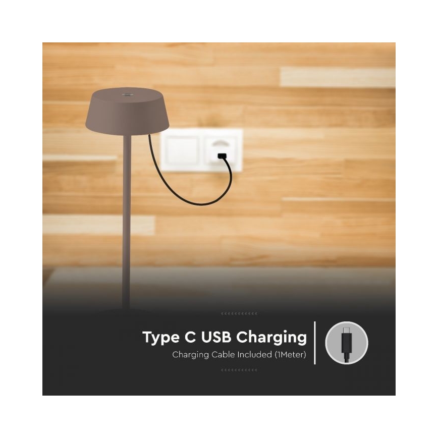 LED Väli hämardatav puutetundlik laetav laualamp LED/2W/5V 4400 mAh IP54 pruun