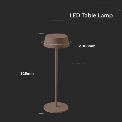 LED Väli hämardatav puutetundlik laetav laualamp LED/2W/5V 4400 mAh IP54 pruun