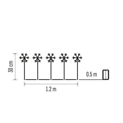 LED Väli jõulukaunistus 5xLED/3xAA IP44 lumehelbed