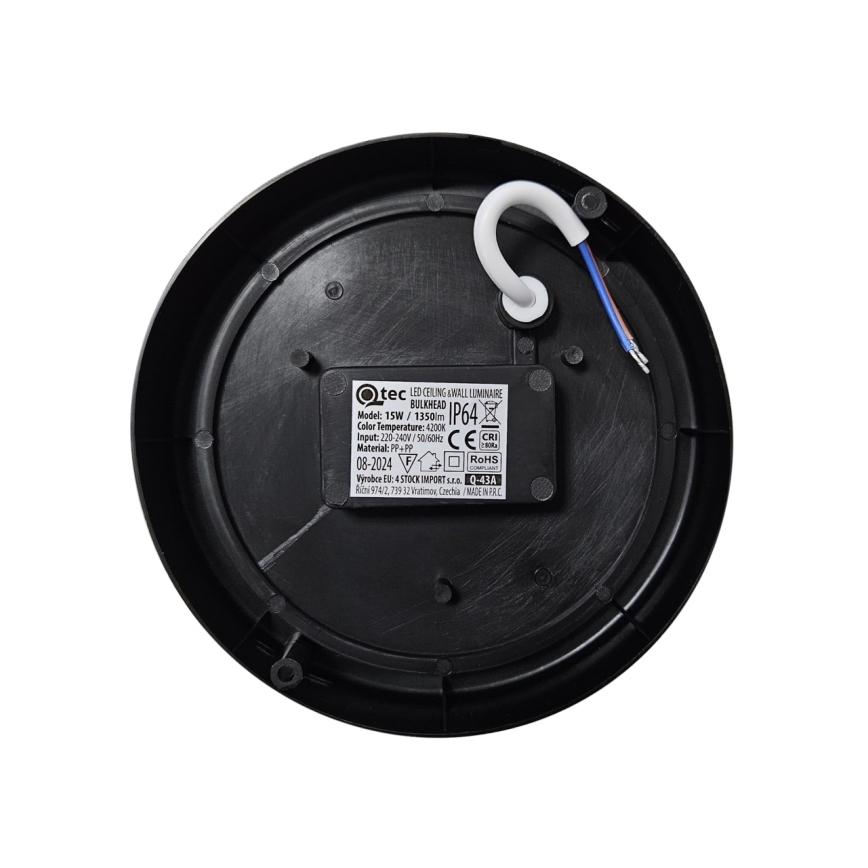LEd Väli laevalgusti LED/15W/230V 4200K d. 15,5 cm IP64 must