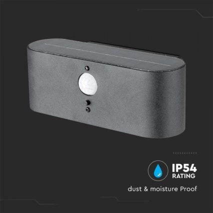 LED Väli päikesepaneeliga seinavalgusti anduriga LED/2,5W/3,7V 3000K IP54 2000 mAh