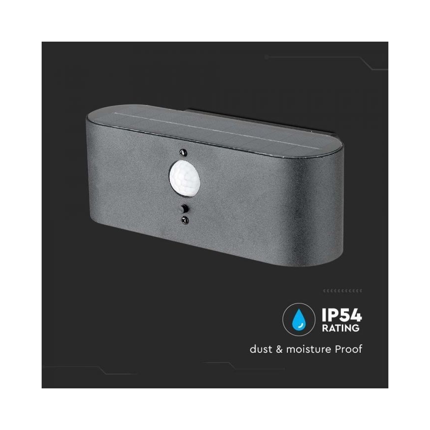 LED Väli päikesepaneeliga seinavalgusti anduriga LED/2,5W/3,7V 3000K IP54 2000 mAh