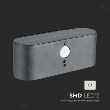 LED Väli päikesepaneeliga seinavalgusti anduriga LED/2,5W/3,7V 3000K IP54 2000 mAh