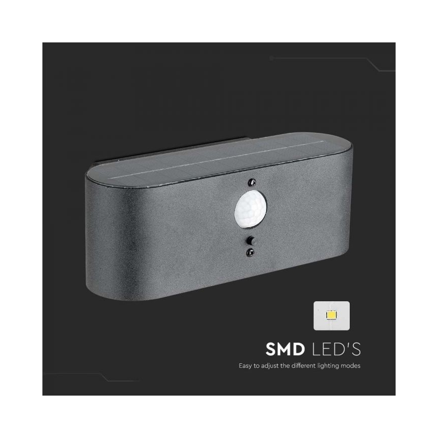 LED Väli päikesepaneeliga seinavalgusti anduriga LED/2,5W/3,7V 3000K IP54 2000 mAh