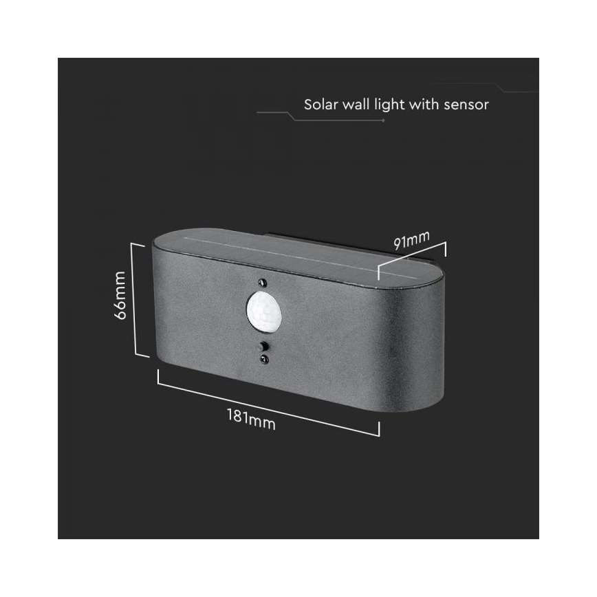 LED Väli päikesepaneeliga seinavalgusti anduriga LED/2,5W/3,7V 3000K IP54 2000 mAh