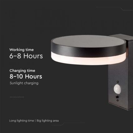 LED Väli päikesepaneeliga seinavalgusti anduriga LED/5,5W/3,7V 3000K IP54 2000 mAh