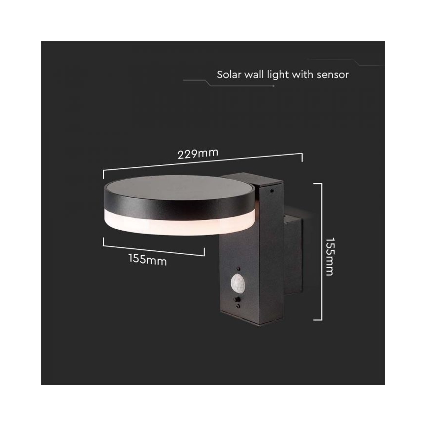 LED Väli päikesepaneeliga seinavalgusti anduriga LED/5,5W/3,7V 3000K IP54 2000 mAh