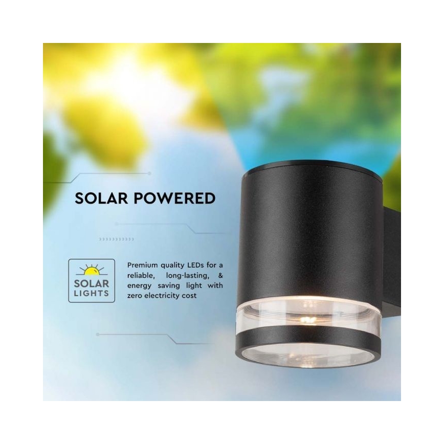 LED Väli päikesepaneeliga seinavalgusti LED/1W/3,7V 3000K IP54 must