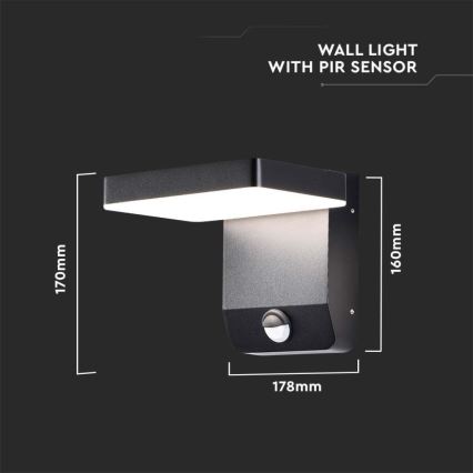 LED Paindlik väli seinavalgusti koos anduriga LED/17W/230V IP65 3000K must