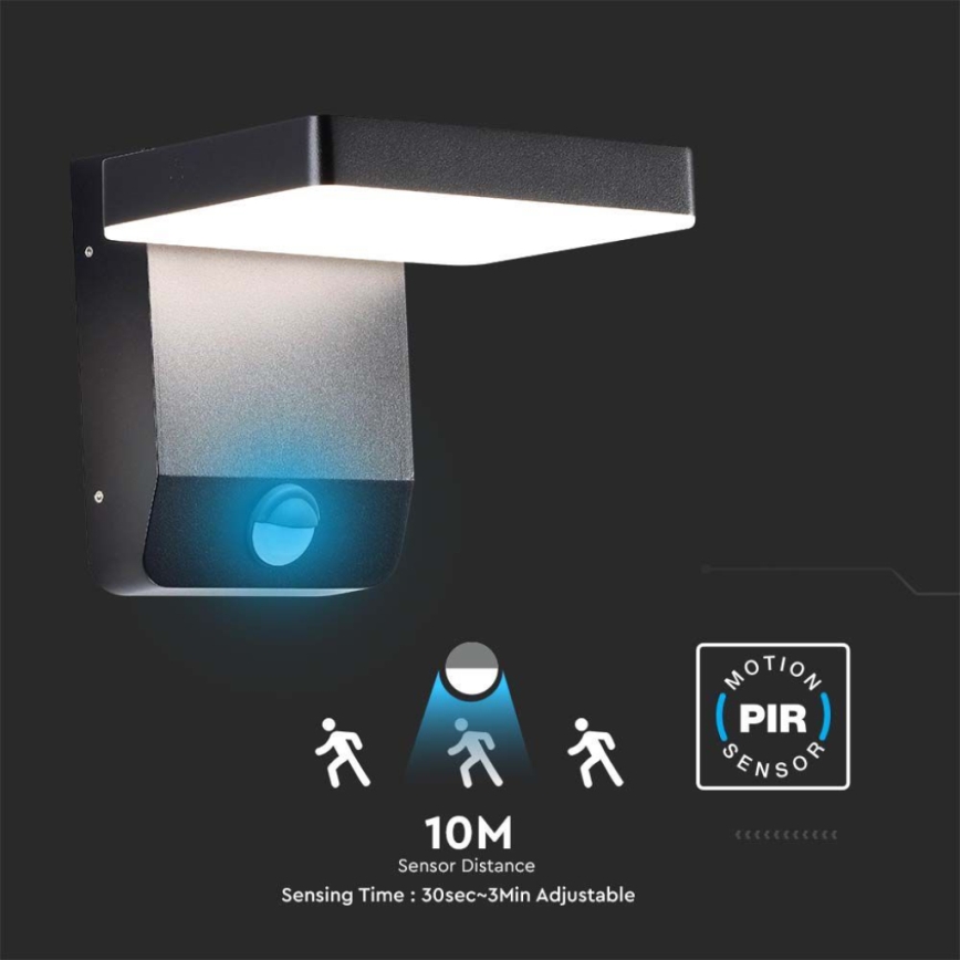 LED Paindlik väli seinavalgusti koos anduriga LED/17W/230V IP65 4000K must