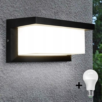 LED Väli seinavalgusti koos pirn videvikuanduriga NEELY 1xE27/9W/230V IP54 must