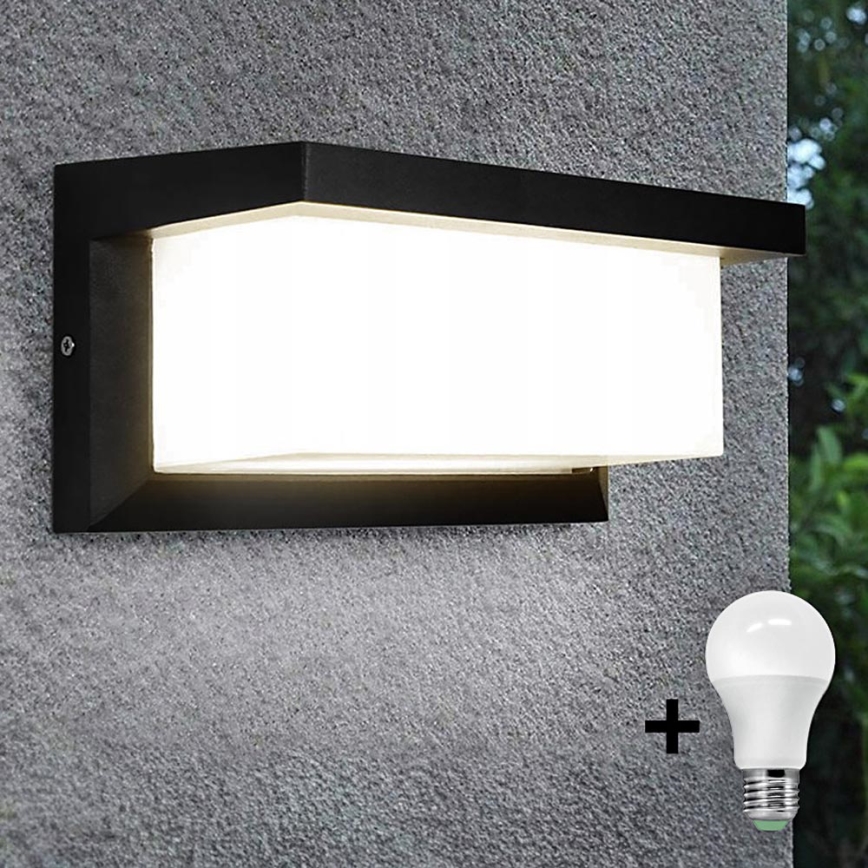 LED Väli seinavalgusti koos pirn videvikuanduriga NEELY 1xE27/9W/230V IP54 must