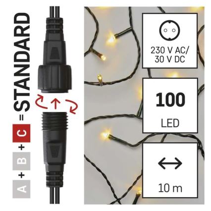 LED Väli valguskett 100xLED/10m IP44 soe valge