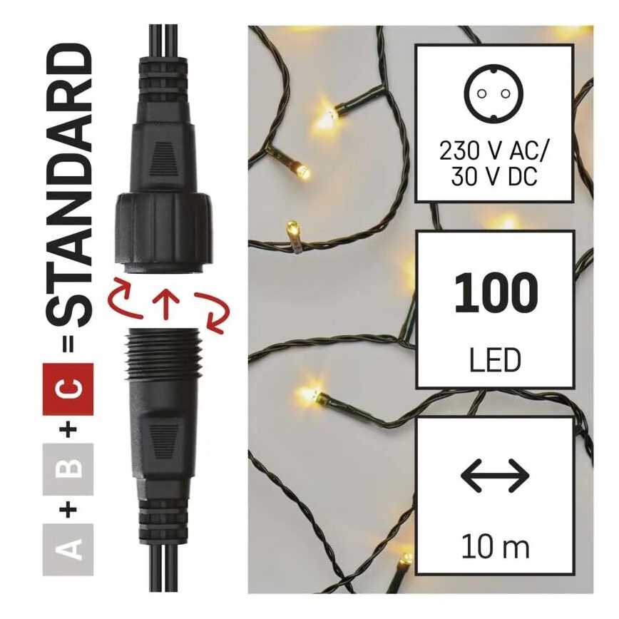 LED Väli valguskett 100xLED/10m IP44 soe valge