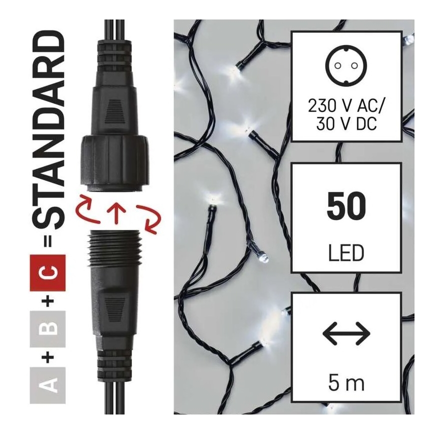 LED Väli valguskett 50xLED/5m IP44 külm valge