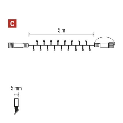 LED Väli valguskett 50xLED/5m IP44 külm valge