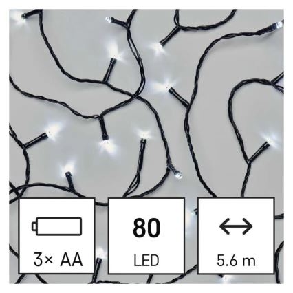 LED Väli valguskett 80xLED/3xAA 6,1m IP44 külm valge