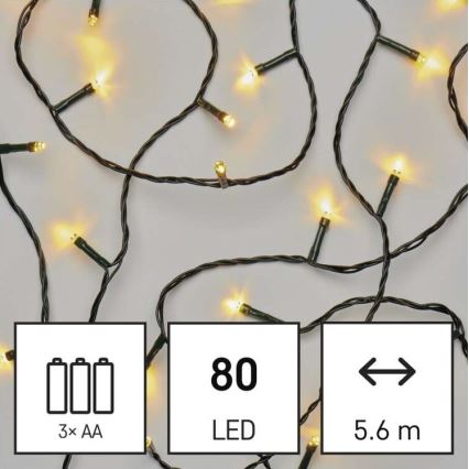 LED Väli valguskett 80xLED/3xAA 6,1m IP44 soe valge