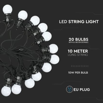 LED Väli valguskett STRING 10m 20xLED/0,5W/230V IP44 6000K