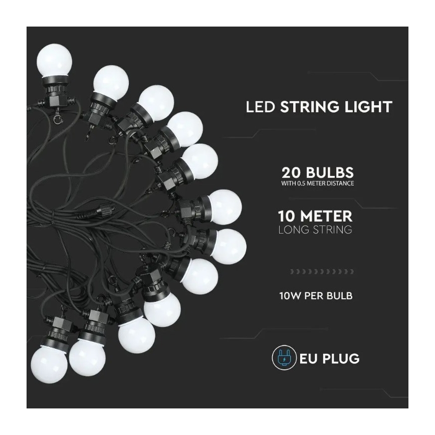 LED Väli valguskett STRING 10m 20xLED/0,5W/230V IP44 6000K