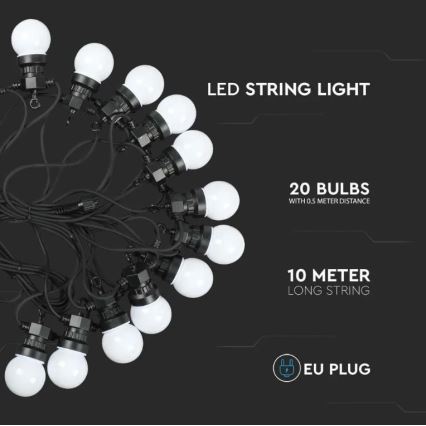 LED Väli valguskett STRING 10m 20xLED/0,5W/24/230V 3000K IP44