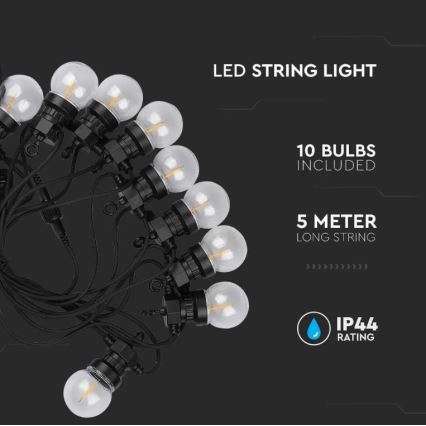 LED Väli valguskett STRING 5m 10xLED/0,4W/24/230V 3000K IP44