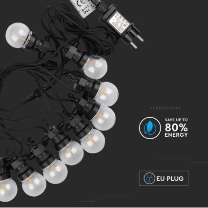 LED Väli valguskett STRING 5m 10xLED/0,4W/24/230V 3000K IP44