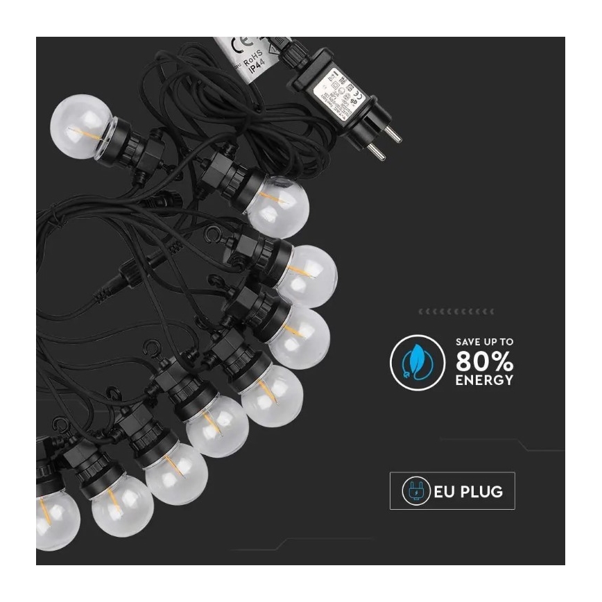 LED Väli valguskett STRING 5m 10xLED/0,4W/24/230V 3000K IP44