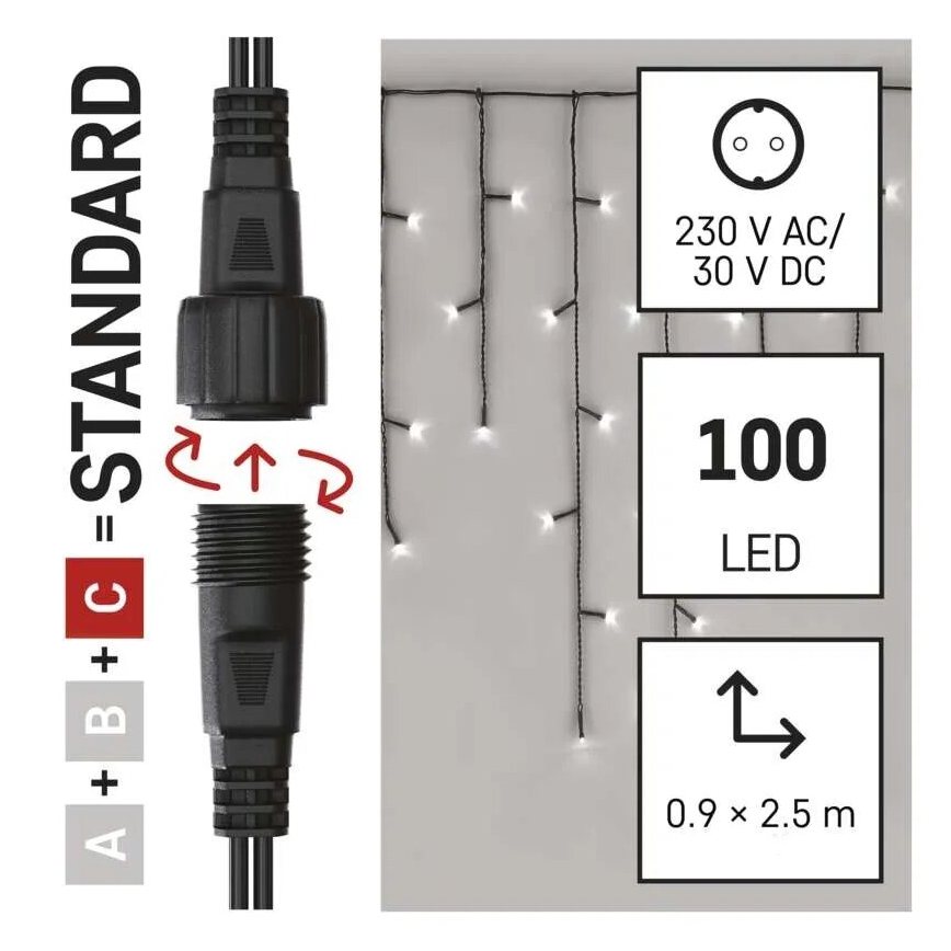 LED väline valguskett 100xLED/2,5x0,9m IP44 külm valge